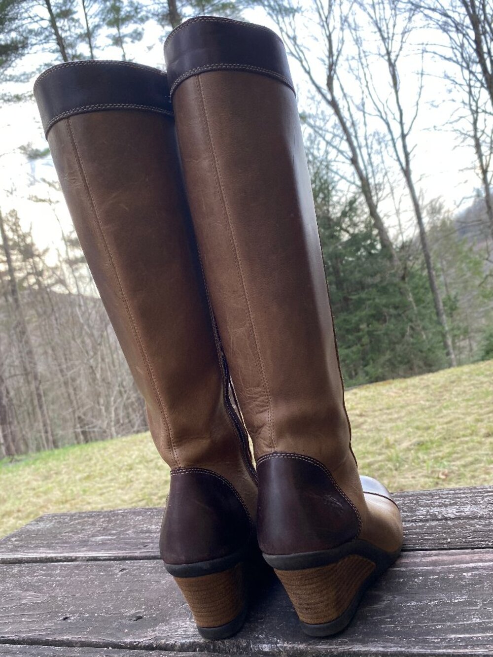 Vintage Fly London Two Tone Leather Wedge Full Zip tall Boots-Size 39/8.5 USA - Picture 5 of 7